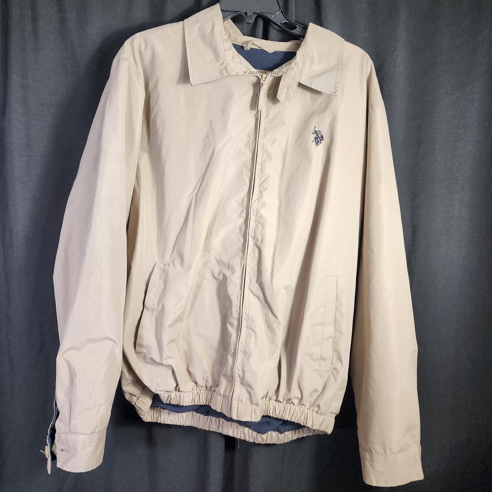 US Polo Assn Mens Lightweight Jacket‎ Beige Full Zip Embroidered Logo Size L